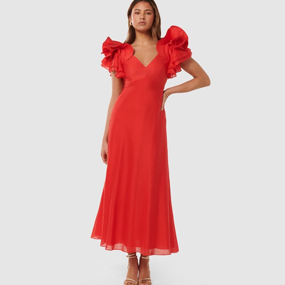 Nordstrom Ever New Rylie Ruffle Shoulder Dress (Red , Size 8)